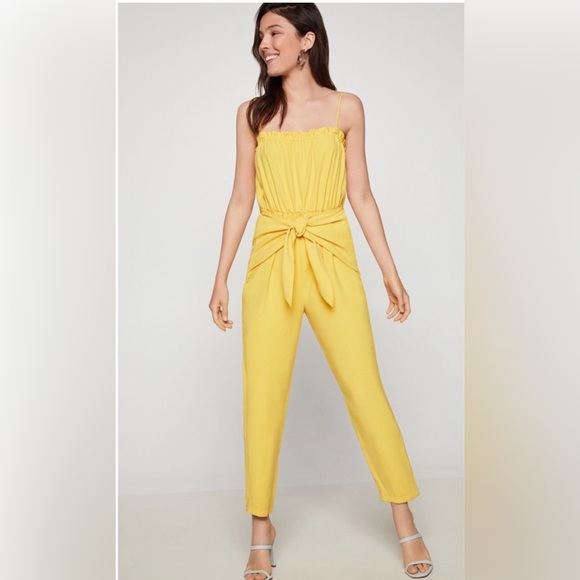 NWOT BCBG Yellow Jumpsuit with Knot Tie & Adjustable Straps. Size Small. - Picture 5 of 8